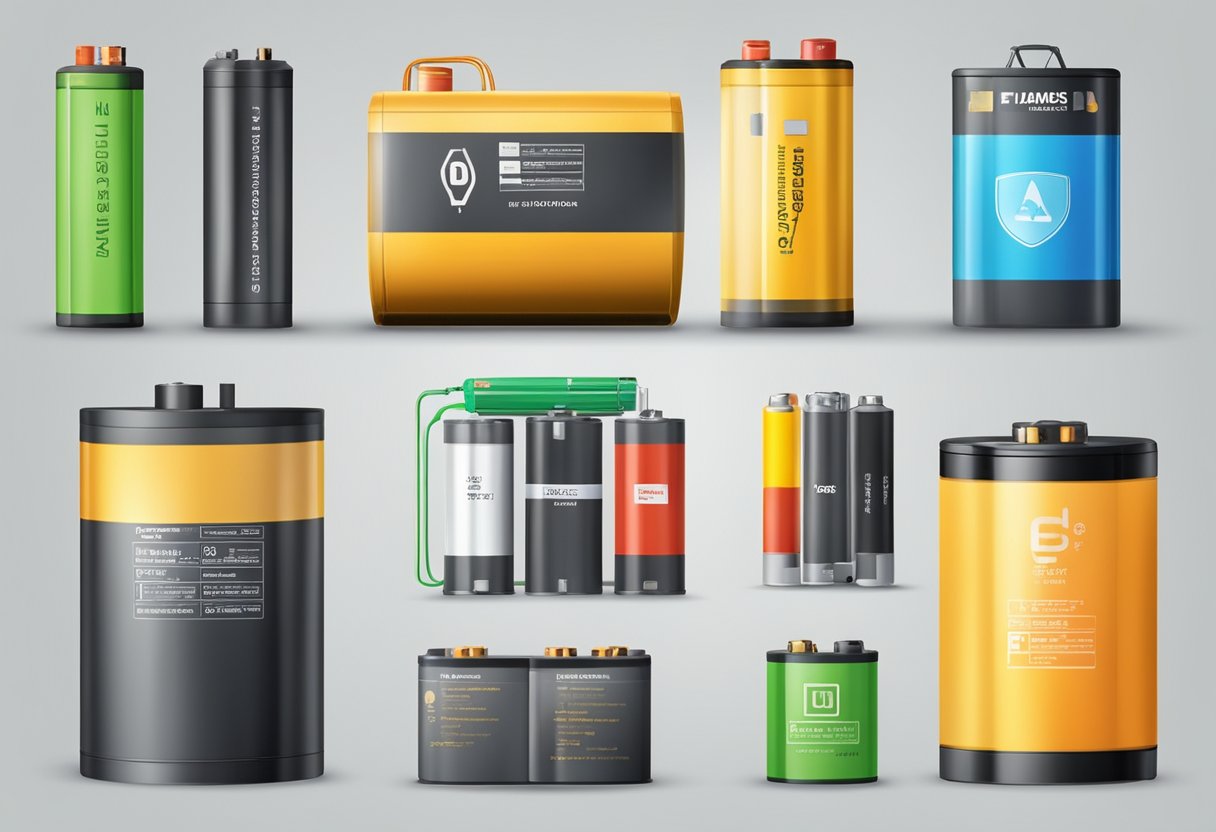 Various battery types (lithium-ion, lead-acid) and associated hazards (fire, explosion) being screened for safety