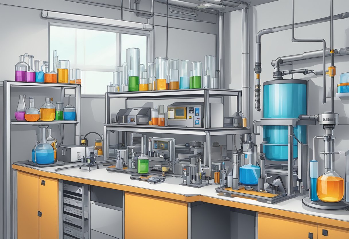 A laboratory setup with thermal testing equipment and safety gear