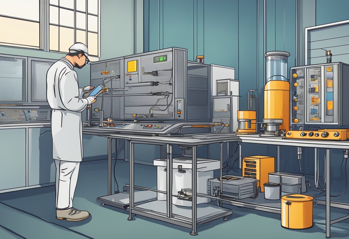 A thermal hazards tester is conducting tests on various materials using specialized equipment in a controlled laboratory setting